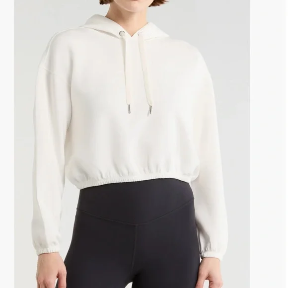 Spanx White Air Essentials Crop Pull-Over Hoodie Size M - Picture 1 of 7